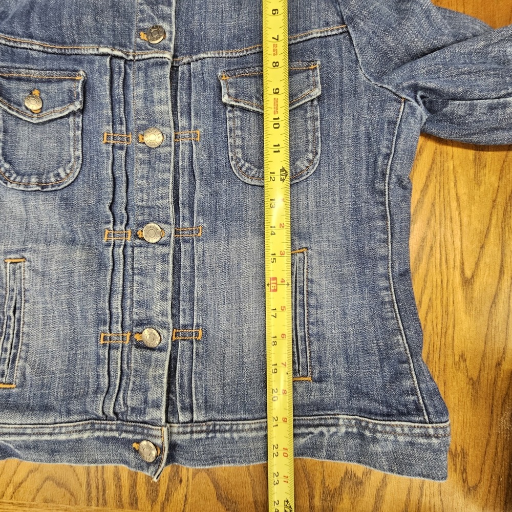 J Crew Women's Large Denim Blue Jean Jacket 90s Classic Style Cotton Trucker - Picture 8 of 10